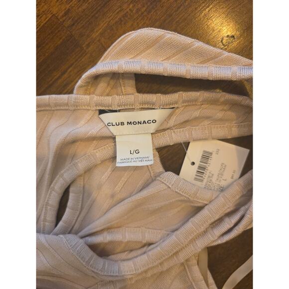 Club Monaco Simply Taupe Wide Rib Tank Top Halter Cross Neck Knit Large L NEW - Picture 4 of 5